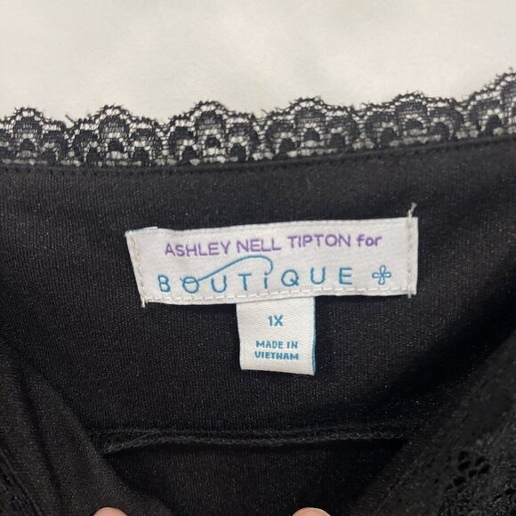 Ashley Nell Tipton Plus Size 1X Black Cami Top Lace Crop V Neck LIned Stretch - Picture 4 of 10